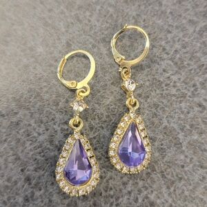 Elegant Gold and Purple Teardrop Earrings